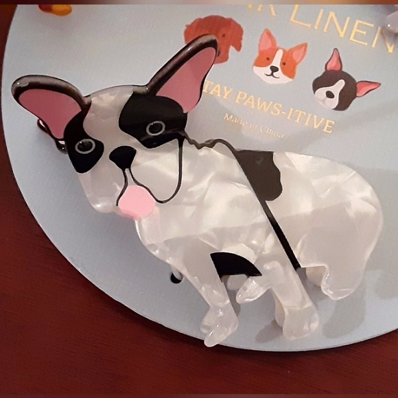 "Pink Linen" Hair Clips: Dogs - Corgi, Dachshund, Frenchie - Picture 4 of 7